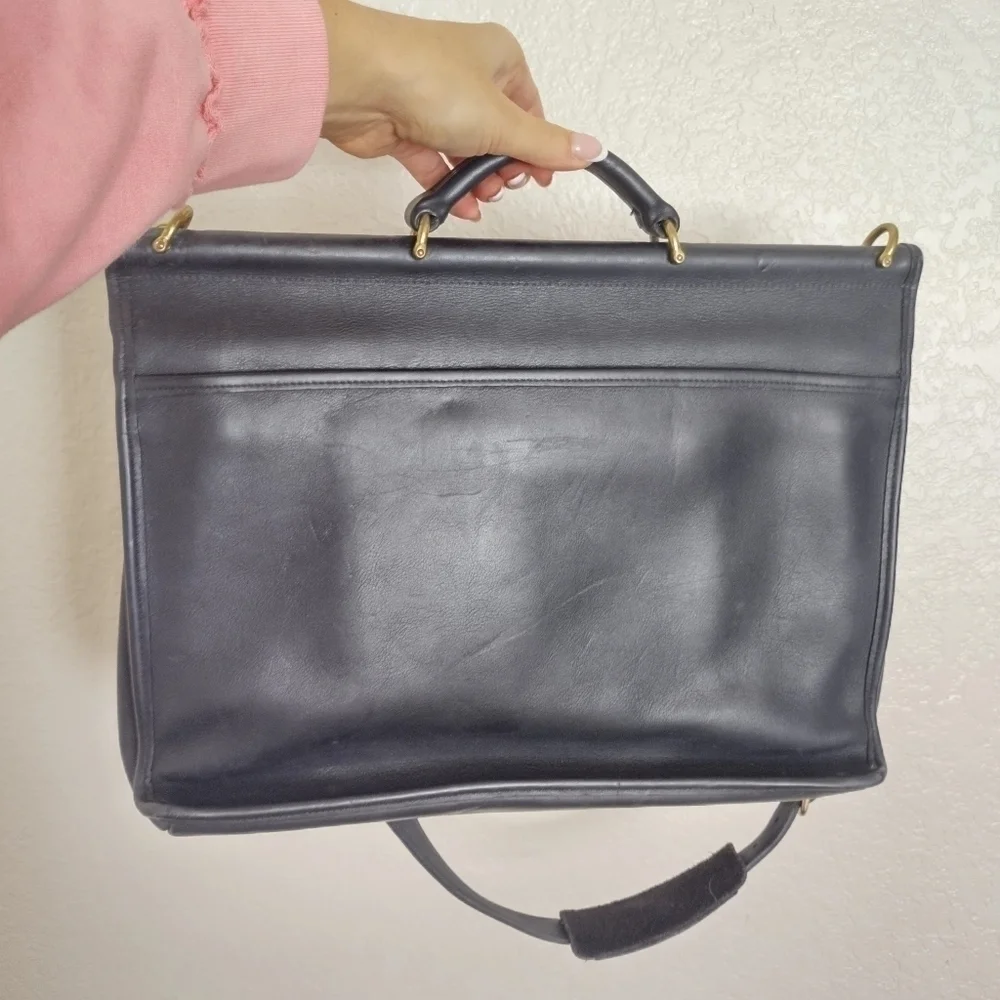 VINTAGE COACH BEEKMAN BLACK LEATHER BRIEFCASE MESSANGER SHOULDER BAG #G5C-5266